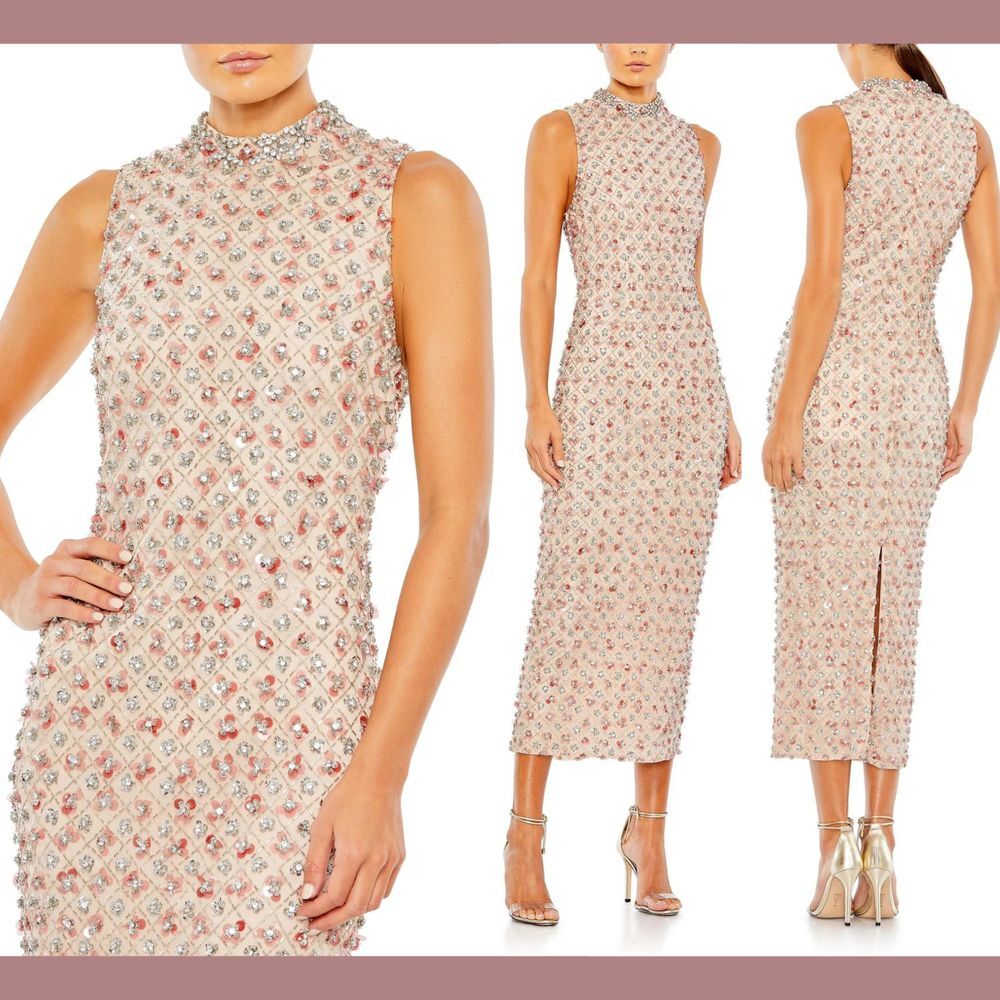 NWT $598‎ Mac Duggal [ 6 ] Embellished High Neck Sleeveless Column Dress #S1112